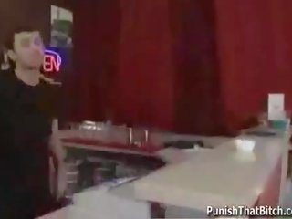 Blonde Bitch gets Punished by the Bartender