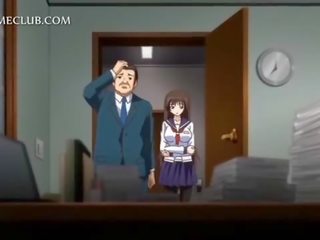 Anime jente i skole uniform blåser stor kuk