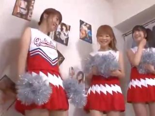 3 Giant Tits Nipponese Cheerleaders Sharing Cucumber