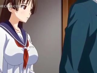 Anime mergaitė į uniforma pūtimas didelis varpa
