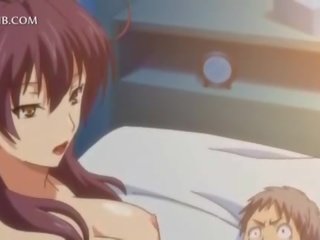 Innocent anime girl fucks big cock between tits and cunt lips