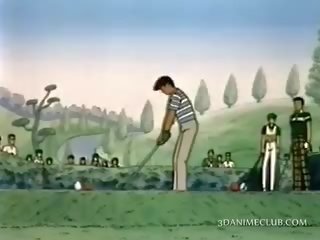 Anime sweetie slo hund stil på den golf felt