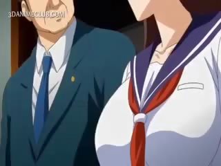 Anime jente i skole uniform blåser stor kuk