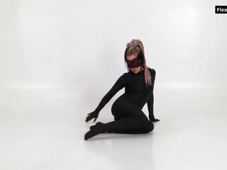 Black latex and braids very sensational Russian flexible teenie