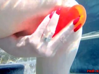 Busty redhead wife masturbates while outside in the pool x rated film movs